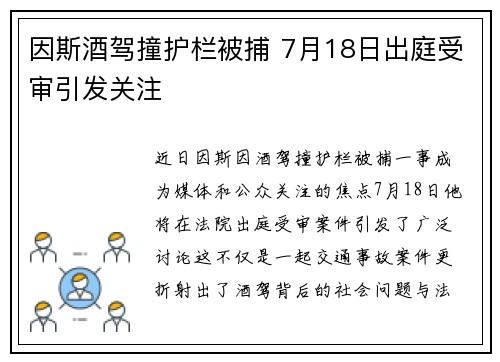 因斯酒驾撞护栏被捕 7月18日出庭受审引发关注